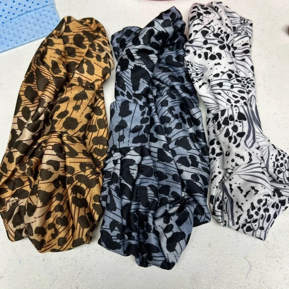 Animal Print Stretch Headbands Set of 3 Leopard Cheetah Yoga Hair Accessories